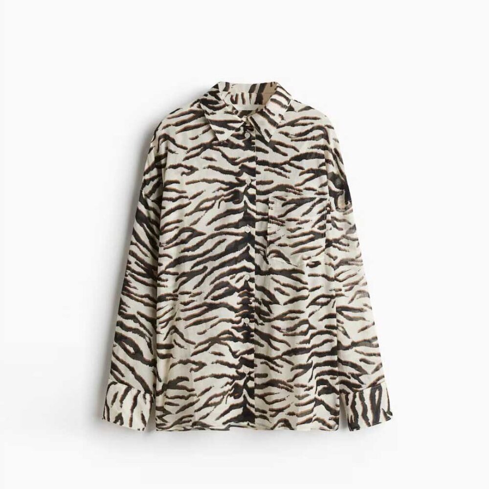 H&M NWT Cotton shirt - Cream/Zebra print